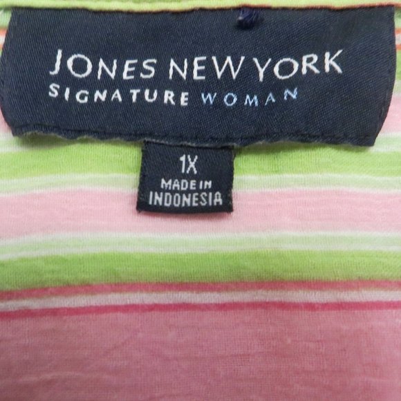 SALE  JONES NEW YORK Plus Size Striped Cotton Blouse - Picture 3 of 3